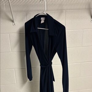 Christin Michaels. Elegant Navy Blue Wrap Dress. Size Medium
